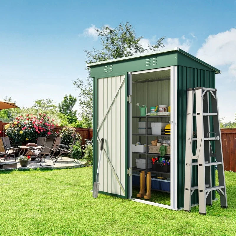 Outdoor-Geräteschuppen aus Metall mit abschließbarer Tür für Gartenmöbel und Werkzeuge