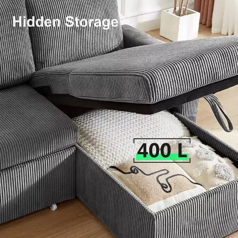 Dyonery 81 Sektional-Schlafsofa, L-förmige Ausziehcouch mit beidseitigem Stauraum, USB, verstellbare Rückenlehne