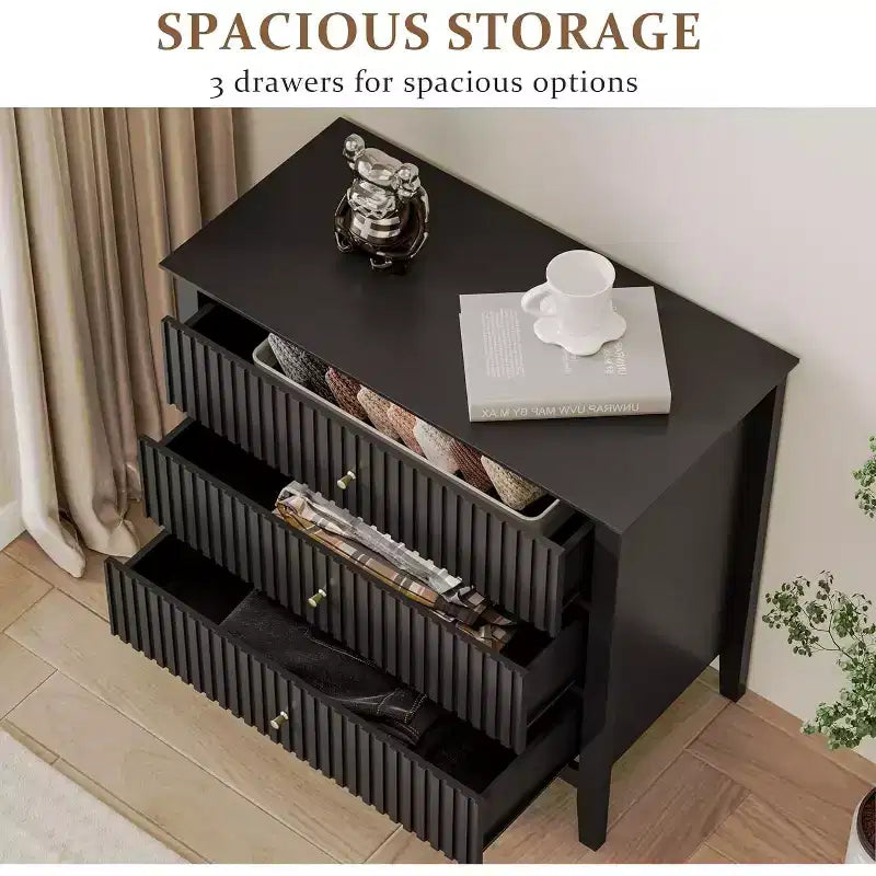 Heynemo Kommode mit 3 Schubladen, lackiert, 76 cm hoher Holz-Nachttisch mit Stauraum, breite moderne Kommode mit Kugelauszug