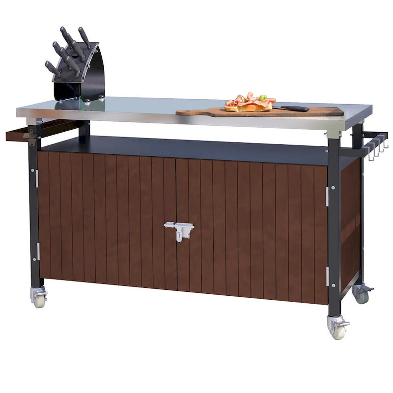 Outdoor-Grillwagen mit Edelstahlplatte (ohne Hocker)