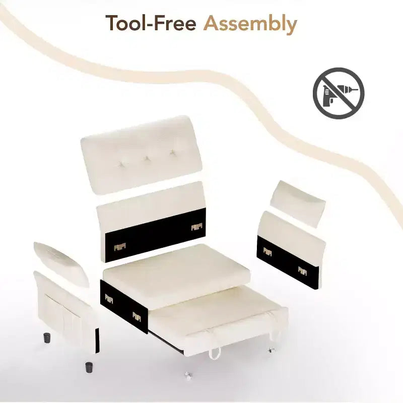 Dyonery 3-in-1 Schlafsofa, ausziehbares Schlafsofa mit Seitentasche und verstellbarer Rückenlehne, werkzeuglose Montage, faltbares Liebessofa