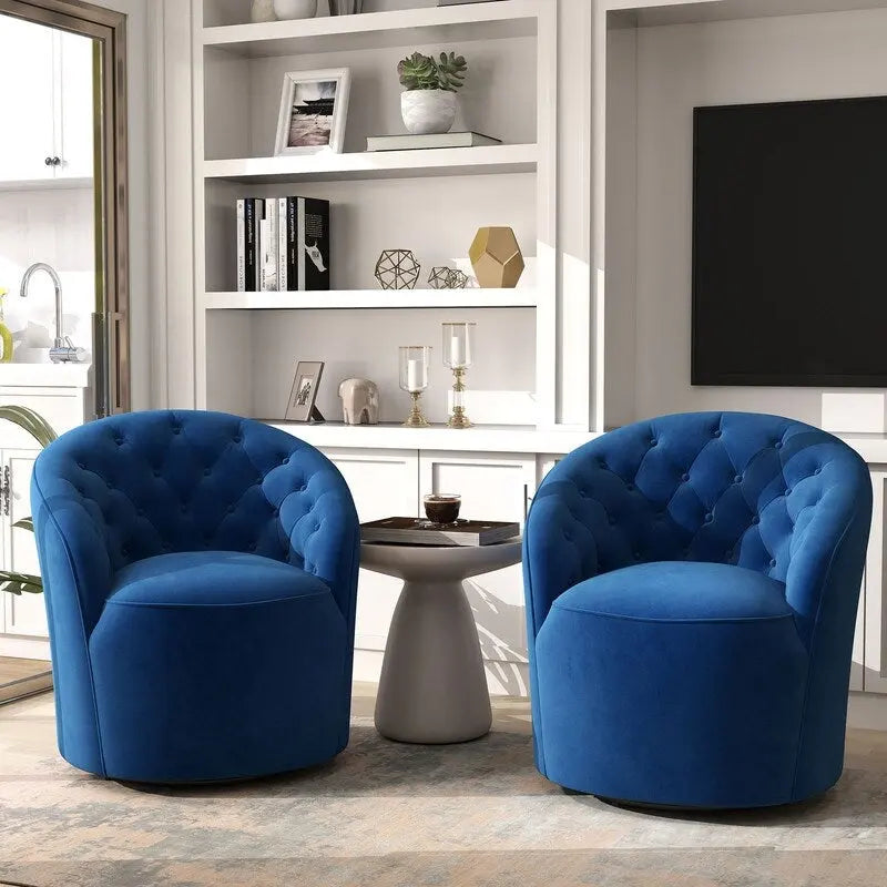 SEYNAR Moderner Samt-Polster-Drehstuhl, 360 Grad drehbar, mit Knopfheftung, 2er-Set