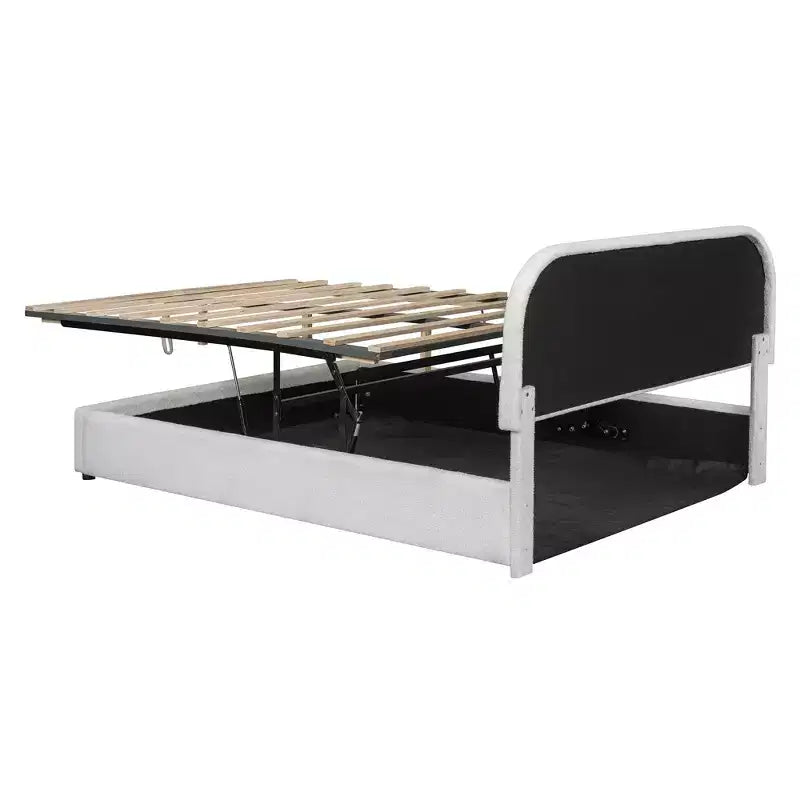 Gepolstertes Bett in Queensize-Größe mit Lift-Up-Stauraum – Weiß