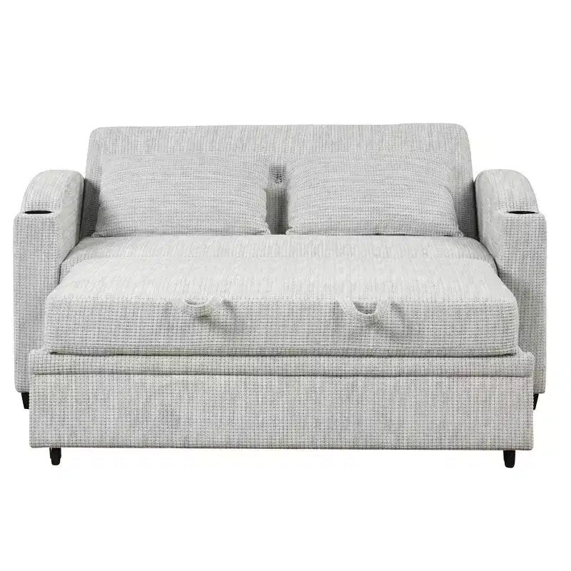 61.6 Modernes Chenille-Schlafsofa mit USB-Anschlüssen, Becherhaltern und verstellbarer Rückenlehne für Wohnzimmer, Apartment