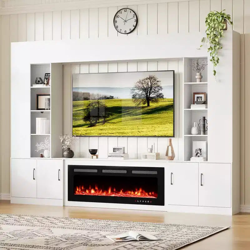 EROMMY 112Große Wohnwand mit Kamin und LED-Beleuchtung