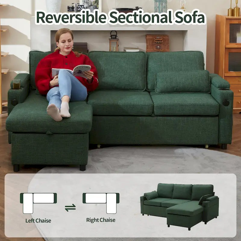 80 L-förmiges Schlafsofa, Sofabett mit Ausziehbett, umwandelbares Schlafsofa