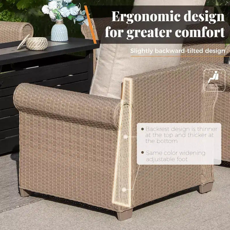 Captiva Designs 6-teiliges Luxus-Rattan-Sofa-Set für den Außenbereich mit geschwungenen Armlehnen und Kissen