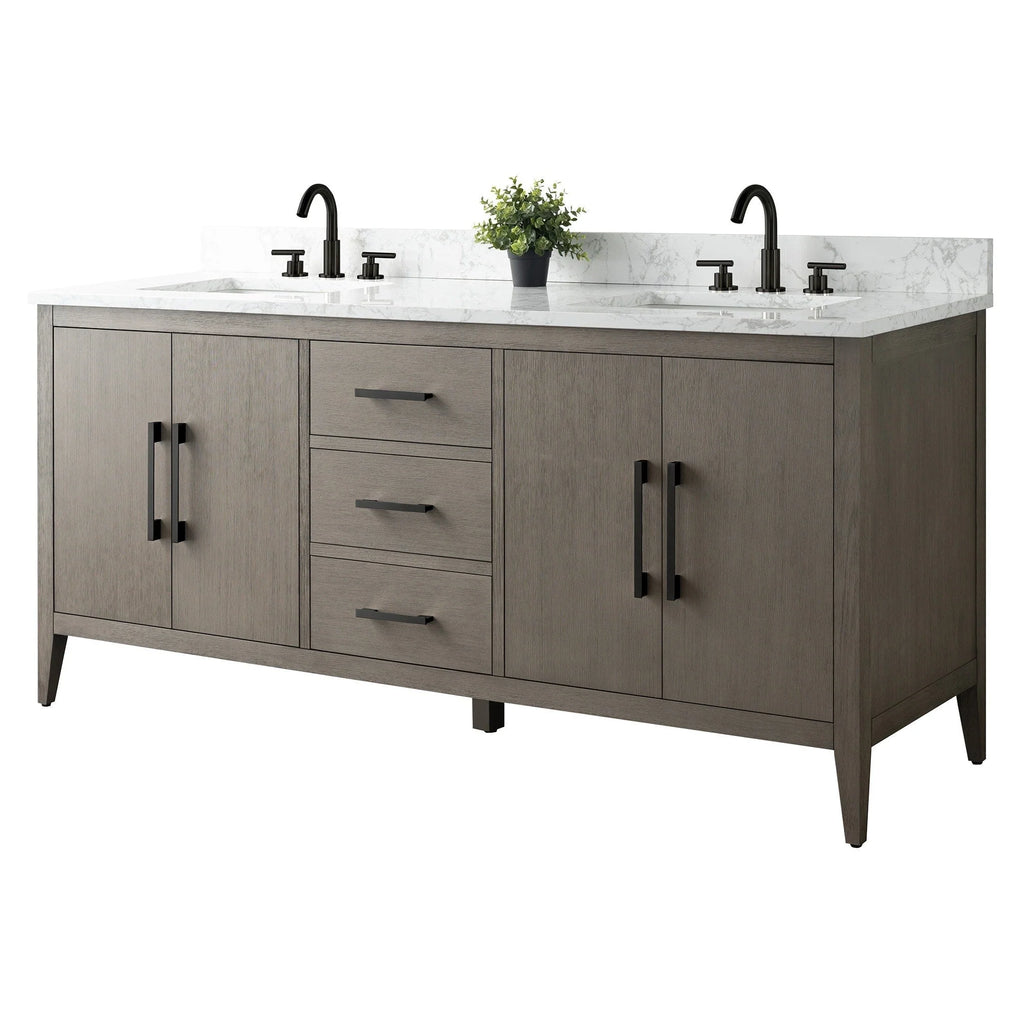 Vanity Art 72 Zoll Badezimmer-Waschtischunterschrank mit Doppelwaschbecken und Kunstmarmorplatte