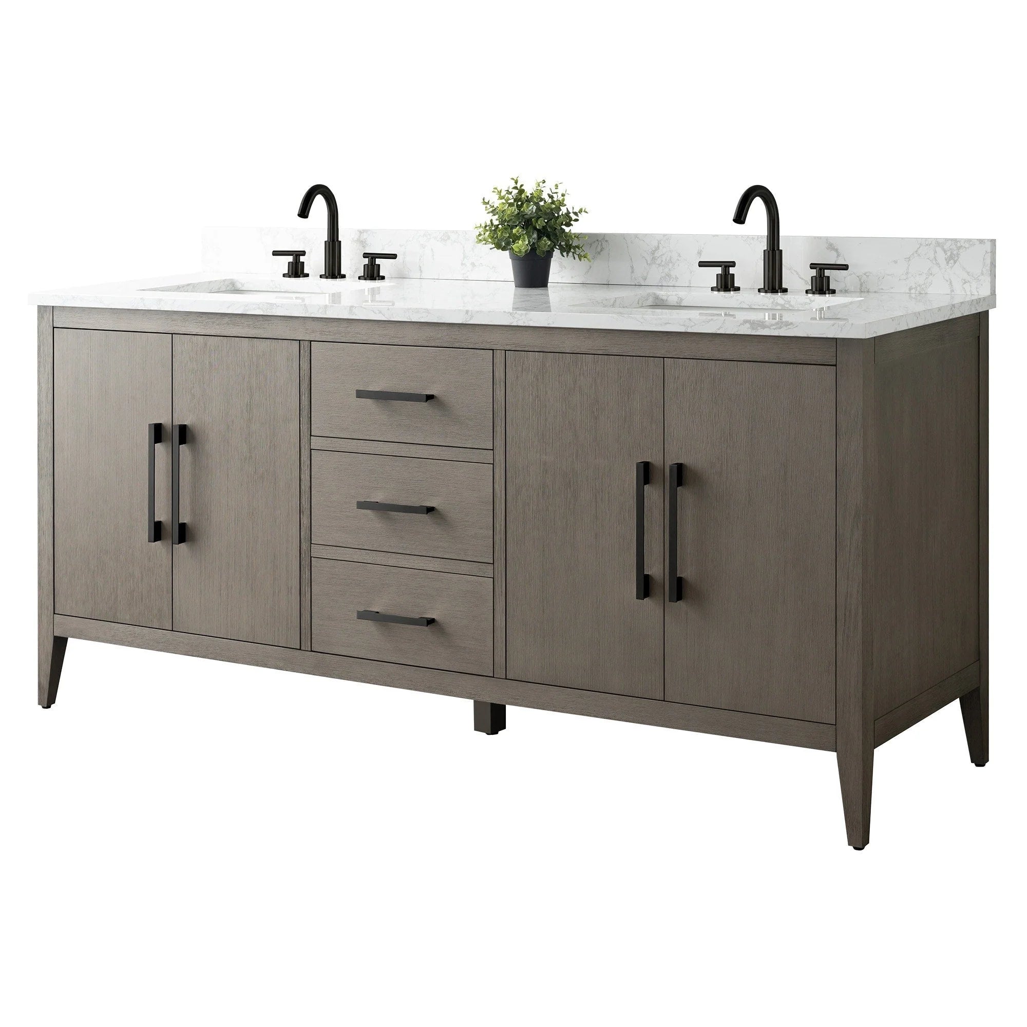 Vanity Art 72 Zoll Badezimmer-Waschtischunterschrank mit Doppelwaschbecken und Kunstmarmorplatte