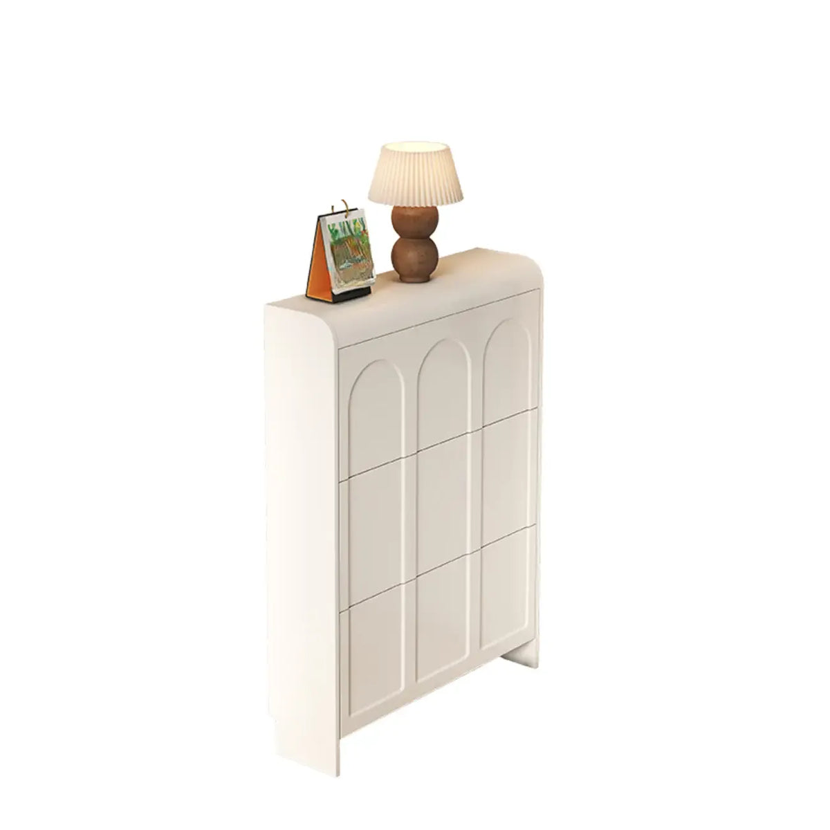 Schlanker Schuhschrank mit 3 Fächern, Weiß, Holz, Klappfach