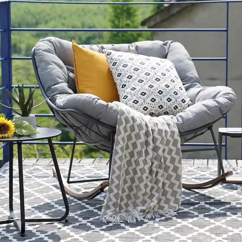 Riesiger Terrassen-Schaukelstuhl, Eier-Freistuhl für Innen und Außen mit Kissen, gepolsterter moderner Lounge-Sessel für Garten, Hinterhof