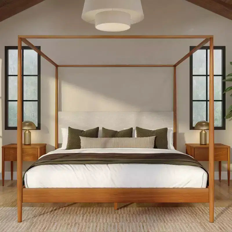 Harbor King Himmelbett mit gepolstertem Kopfteil, Blonde/Swiss Coffee (MD2411-01)