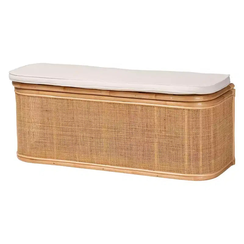 bali & pari Ishana Natur Rattan-Aufbewahrungsbank Natur/Weiß: Bezug Polyester, Rahmen aus Sperrholz, kein Aufbau erforderlich