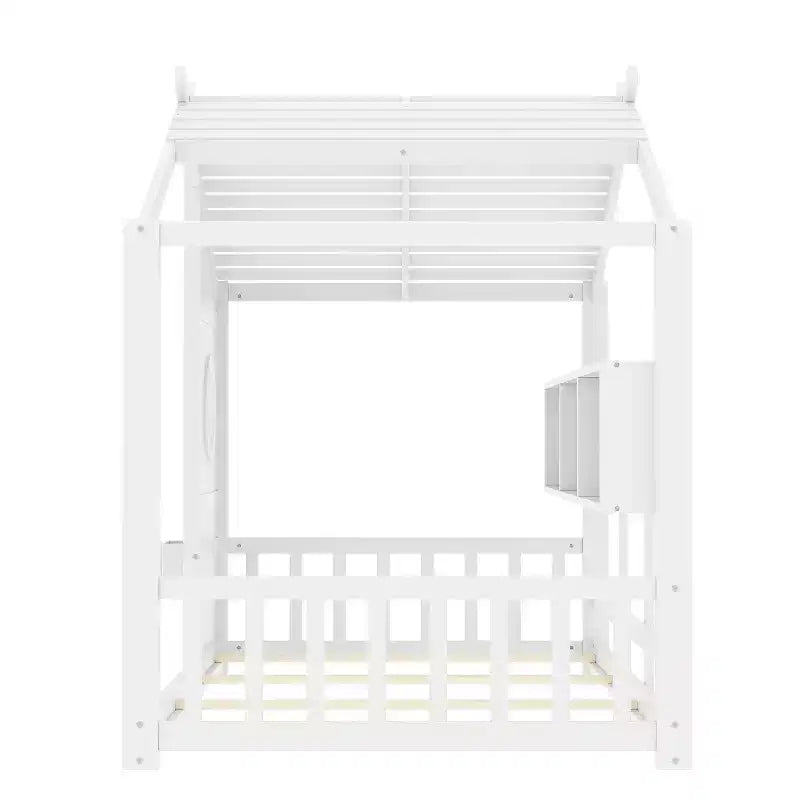 Twin/Full Size Hausbett Plattform-Bettrahmen Kleinkind-Bodenbett Kinder Montessori Bett Spielhausbett mit Ablagefach – ModernLuxe