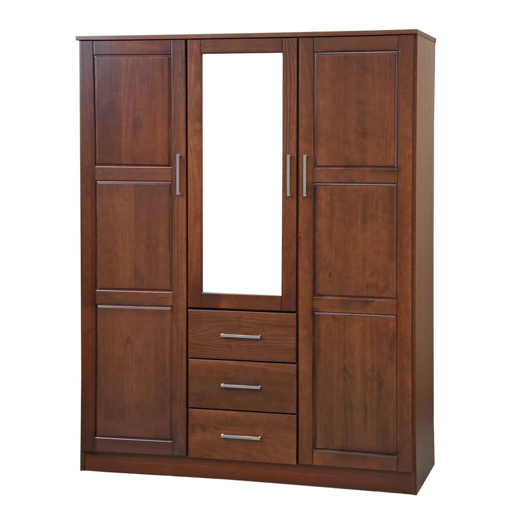 Palace Imports 100% Massivholz Cosmo Kleiderschrank mit 3 Türen mit Massivholz- oder Spiegeltüren