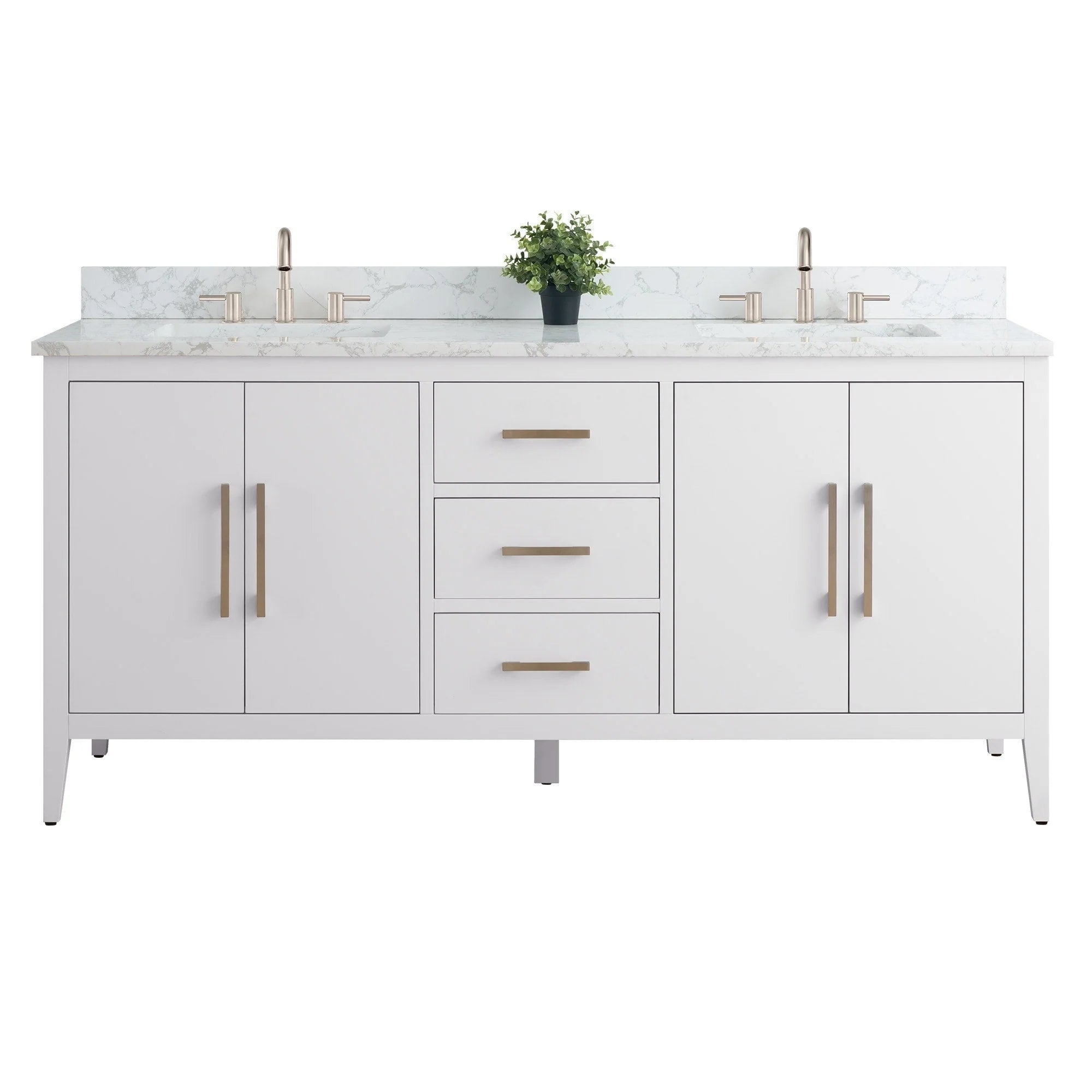 Vanity Art 72 Zoll Badezimmer-Waschtischunterschrank mit Doppelwaschbecken und Kunstmarmorplatte