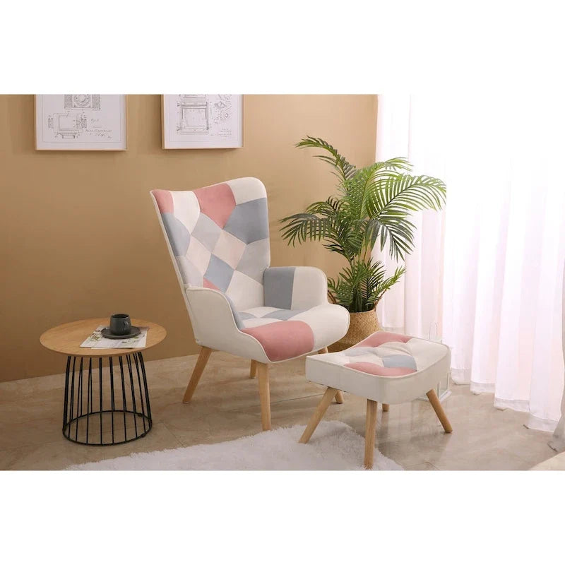 Akzentsessel mit Ottoman, Wohnzimmersessel und Ottomane Set, Bequemer Seitenlehnsessel für Schlafzimmer, Kreative Spleiß-Stoffoberfläche