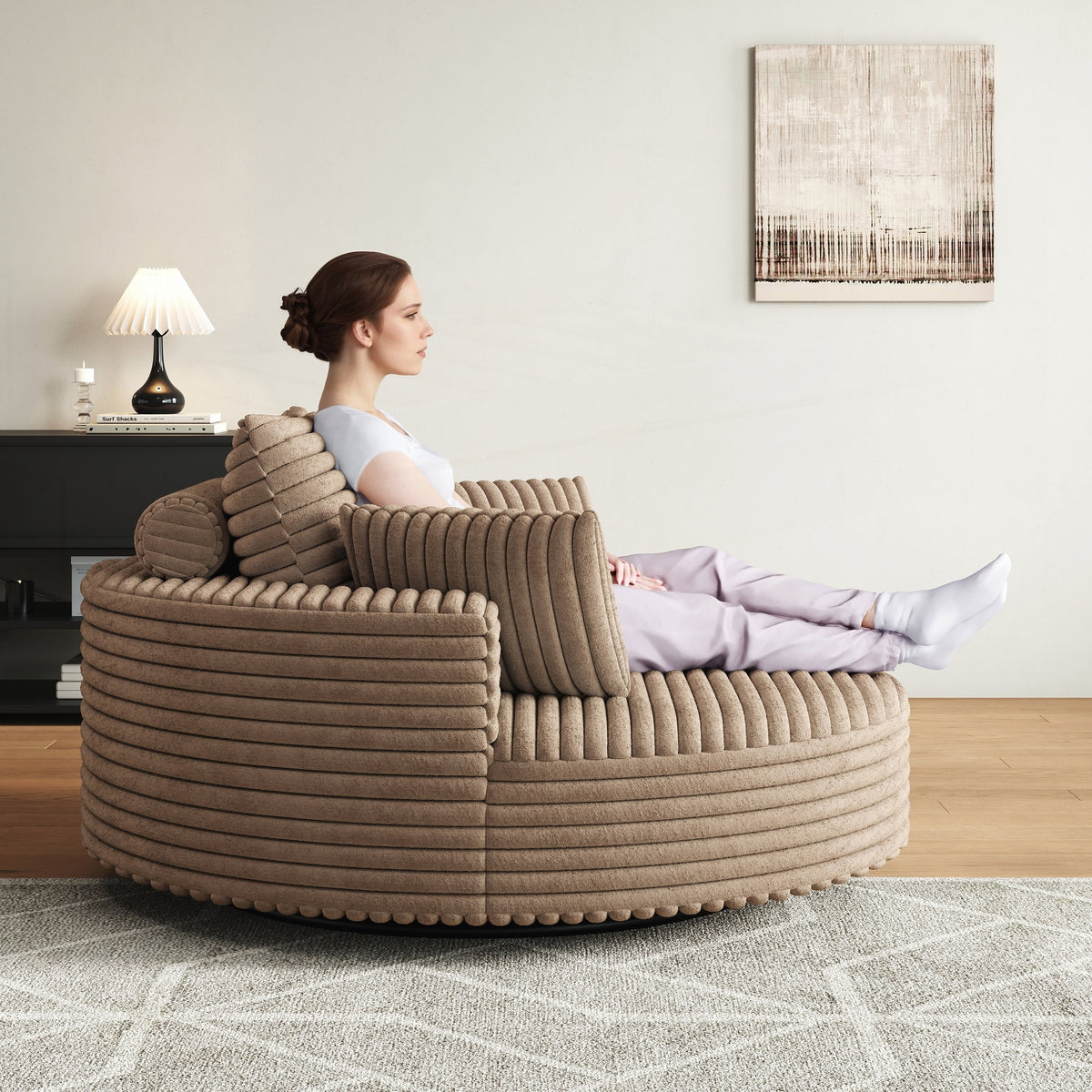 Einzelsessel aus Kord-Chenille-Schaumstoff, drehbar