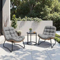 Outdoor-Papasan-Sessel mit Kissen, PE-Rattan-Gartenstühle mit Beistelltisch
