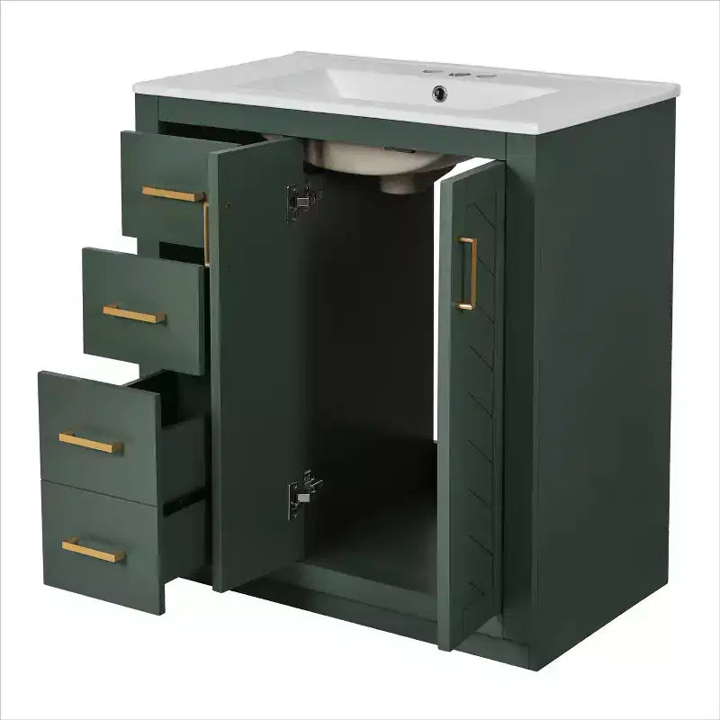 30 Zoll Einzelwaschtisch-Badschrank mit Unterschrank und 3 Schubladen – Schwarz / Blau / Grün / Indigo / Weiß
