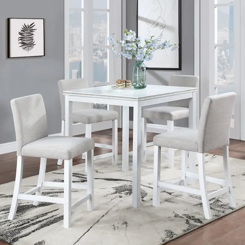 Modernes 5-teiliges Esszimmer-Set mit quadratischem Tresenhochtisch und 4 gepolsterten Stühlen