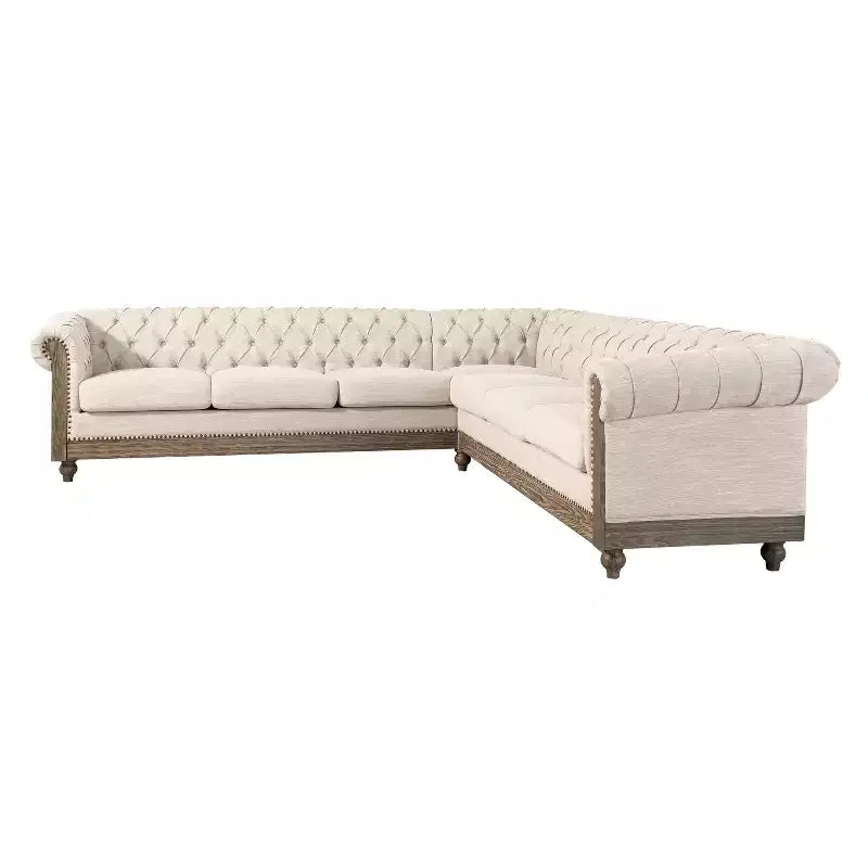 Mirod Großes Retro-Ecksofa mit Holzfüßen, bequemes Moduldesign für Wohnzimmer, Lounges und Familienbereiche
