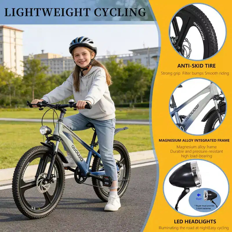 NAYSAYE 20 Zoll Kinder-Mountainbike mit 7-Gang-Antrieb und Magnesiumlegierungsrahmen für Jungen und Mädchen im Alter von 8-12 Jahren, 57.09*21.65*29.92