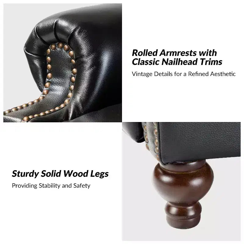 2er-Set Elisabete Modern Wingback Echtleder-Liegesessel mit Vintage-Nagelkopfleiste für Wohn- und Schlafzimmer | ART OF LIVING DESIGNS