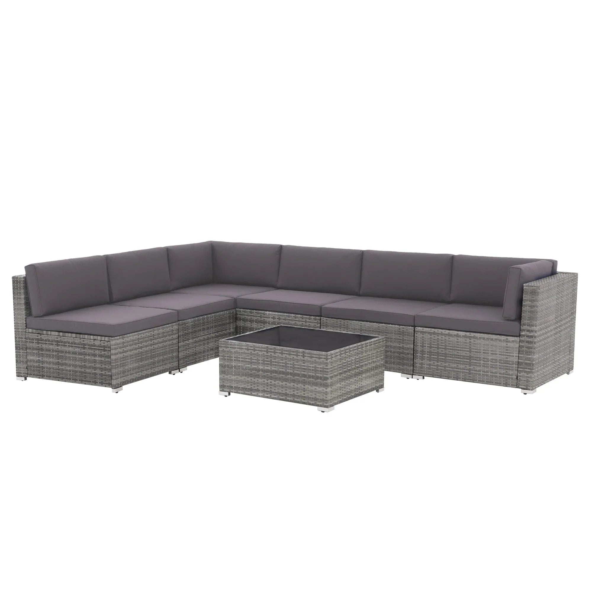 7-teiliges Outdoor-Sofa-Set aus Korbweide/Stahl mit Polstern