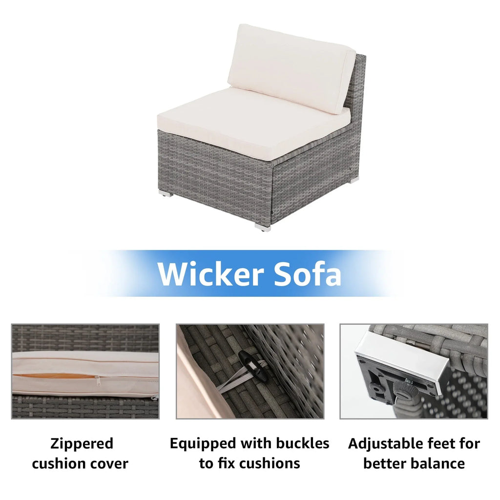 7-teiliges Outdoor-Sofa-Set aus Korbweide/Stahl mit Polstern