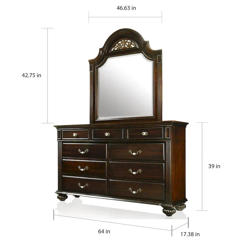 Vame Traditioneller 2-teiliger 9-Schubladen-Wäscheschrank und Spiegel von Furniture of America