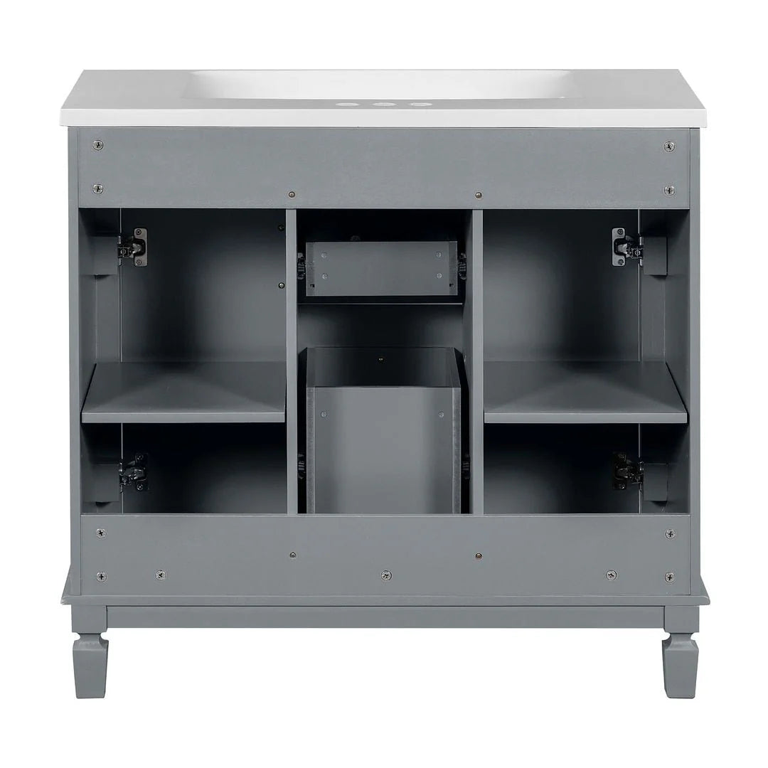 Moderner 36'' Badschrank mit Aufsatzwaschbecken und Spiegelschrank, 2 Türen und 2 Schubladen