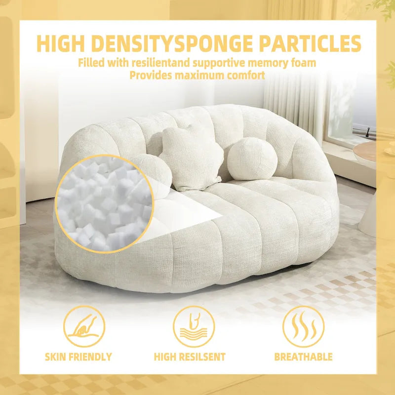 Weißer Chenille-Loungesessel (63,78 Zoll) mit hochdichtem Schaumstoff