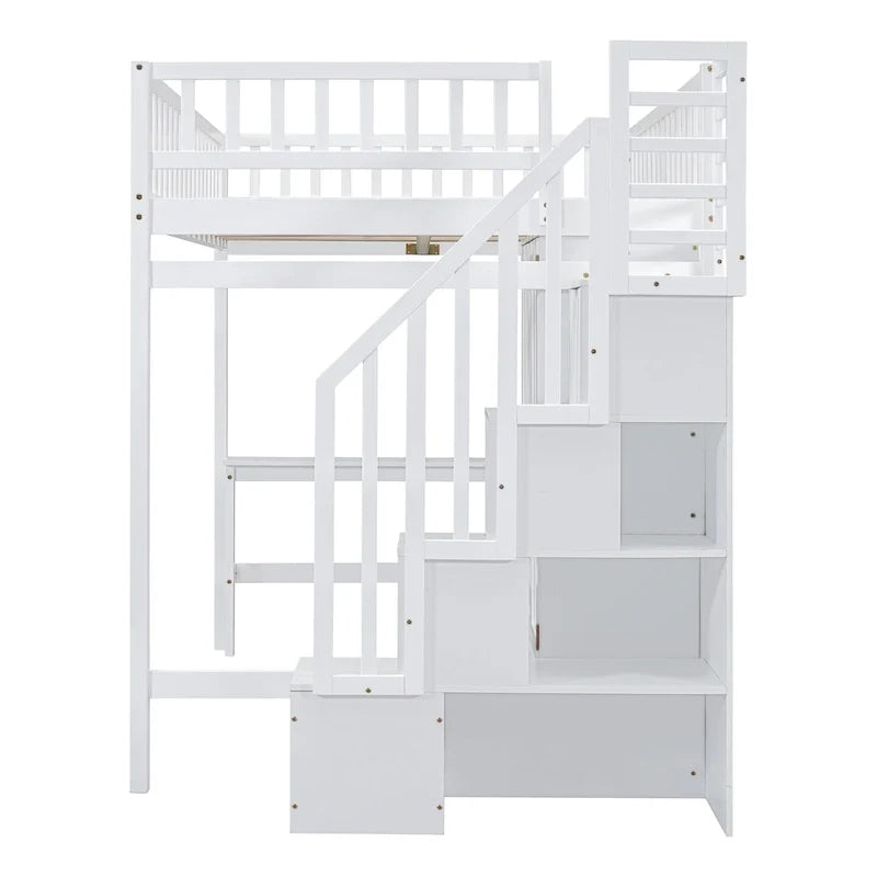 Kiefer-Hochbett mit Schreibtisch und Stauraum