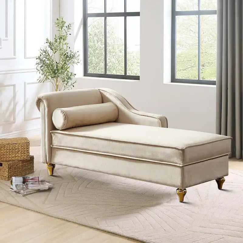 Französischer eleganter Samt-Polster-Liegestuhl mit Kissen und Stauraum