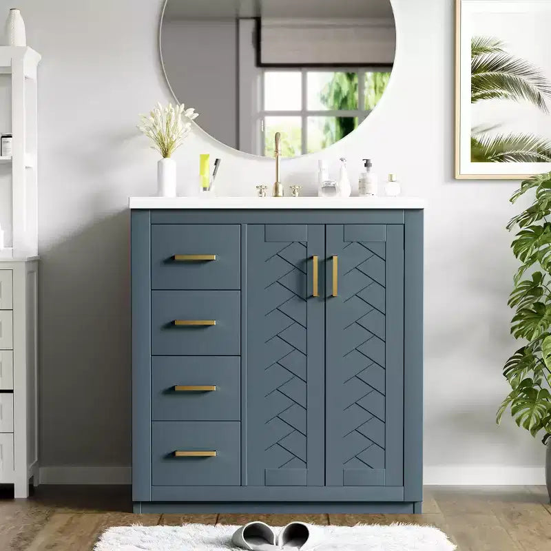 30 Zoll Einzelwaschtisch-Badschrank mit Unterschrank und 3 Schubladen – Schwarz / Blau / Grün / Indigo / Weiß
