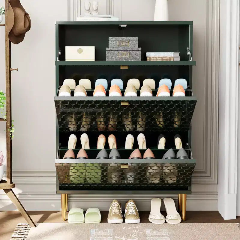 CLIHOME Schuhschrank für 24 Paar Schuhe, Flur, Schuhaufbewahrung, mit Kippfächern, Schuhregal