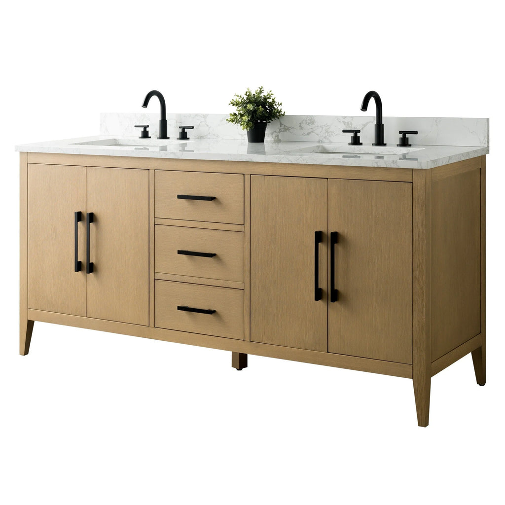 Vanity Art 72 Zoll Badezimmer-Waschtischunterschrank mit Doppelwaschbecken und Kunstmarmorplatte