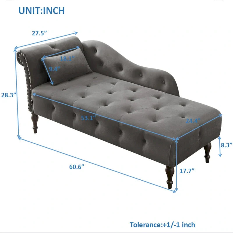 Moderne 60.6 Samt gepolsterte Knöpfe getuftete Chaiselongue mit Massivholzbeinen und Ziernägeln