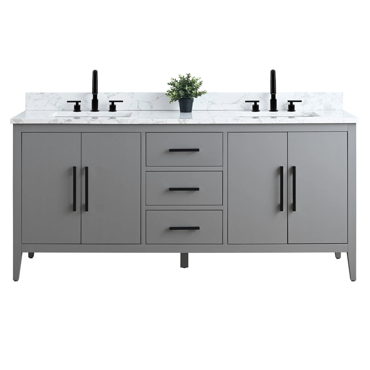 Vanity Art 72 Zoll Badezimmer-Waschtischunterschrank mit Doppelwaschbecken und Kunstmarmorplatte