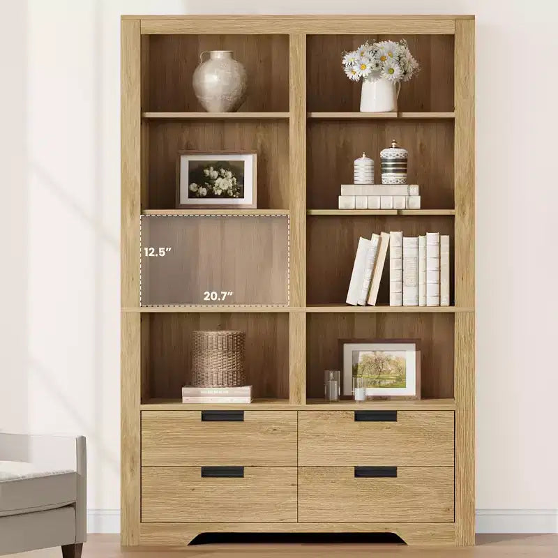 72" hohes Bücherregal mit 4 Schubladen, freistehendes Bauernhaus-Regal für Schlafzimmer, Wohnzimmer, Heimbüro