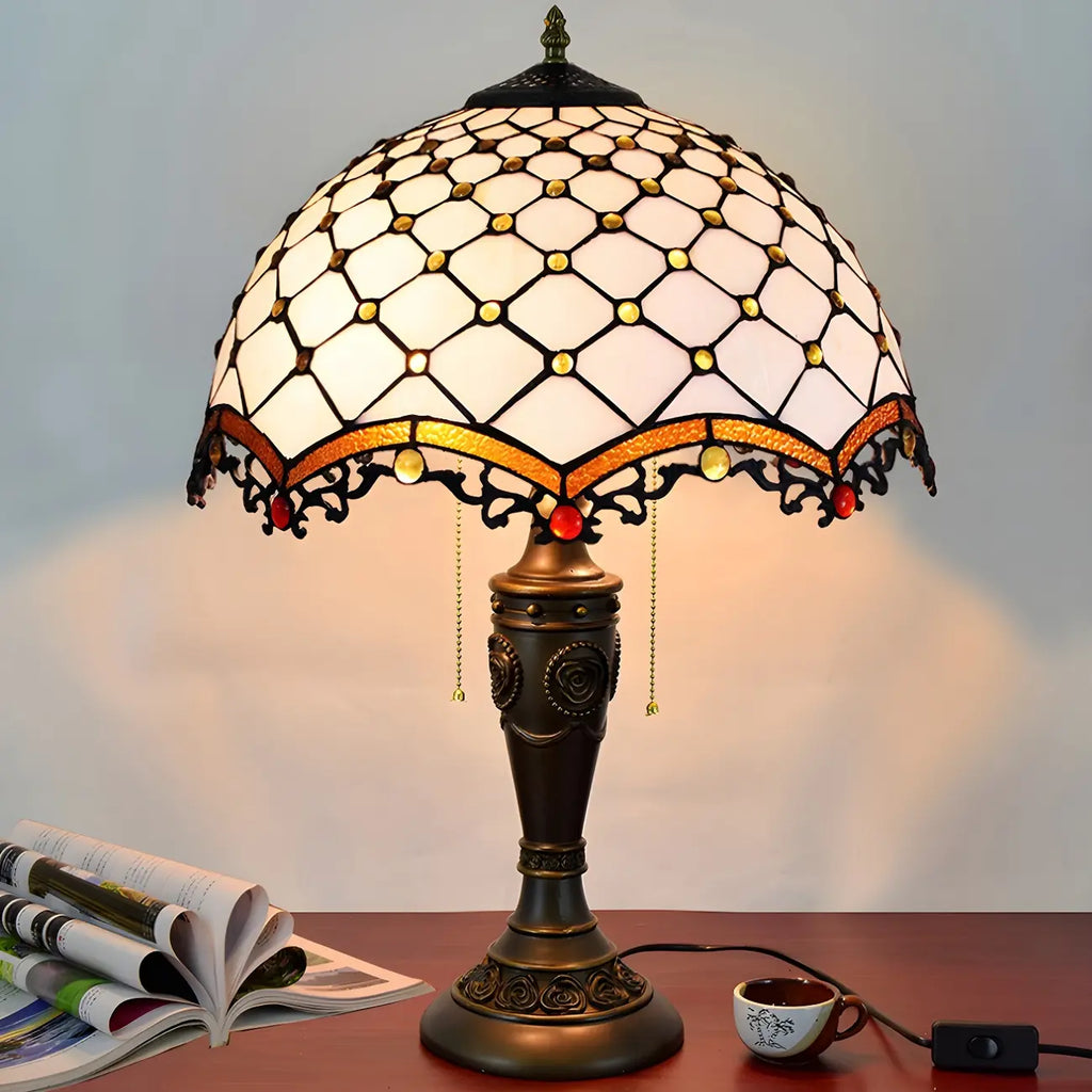 HomeyFad 2-Flammige Vintage-Tischleuchte mit Glasschirm aus Edelstahl