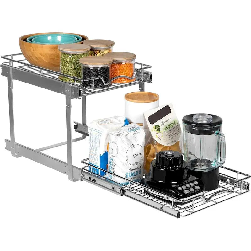 Auszugschrank-Organizer, 2 Etagen, strapazierfähiges Metall mit lebenslanger eingeschränkter Garantie – Rostfreies Chrom-Finish