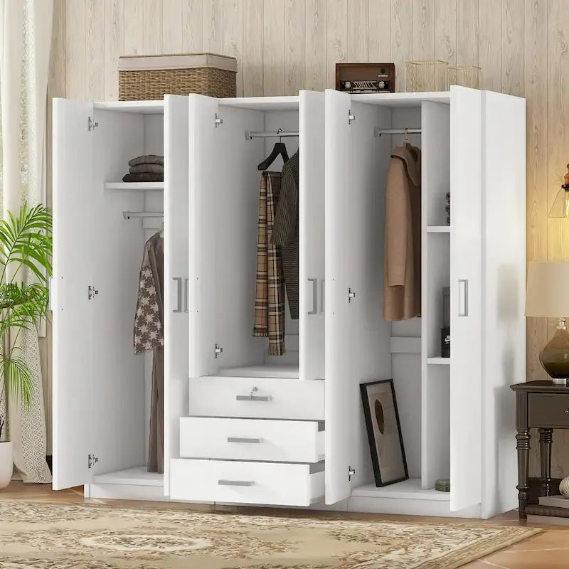 6-türiger Holz-Kleiderschrank mit 3 großen Schubladen für das Schlafzimmer