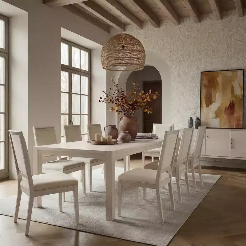 Modernes Esszimmer-Set – 80 Tisch + 6 gepolsterte Stühle, Massivholzrahmen, 180 kg Tischbelastbarkeit, einfache Montage