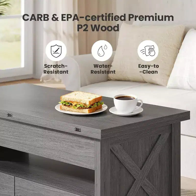 Couchtisch mit Stauraum, Couchtisch im Landhausstil, Couchtisch mit zwei Schubladen, Couchtisch für Wohnzimmer und Homeoffice