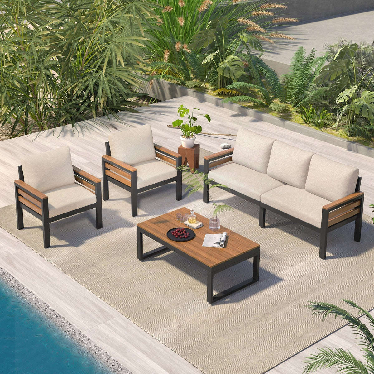 4-teiliges Outdoor-Gartenmöbel-Set mit Sofa