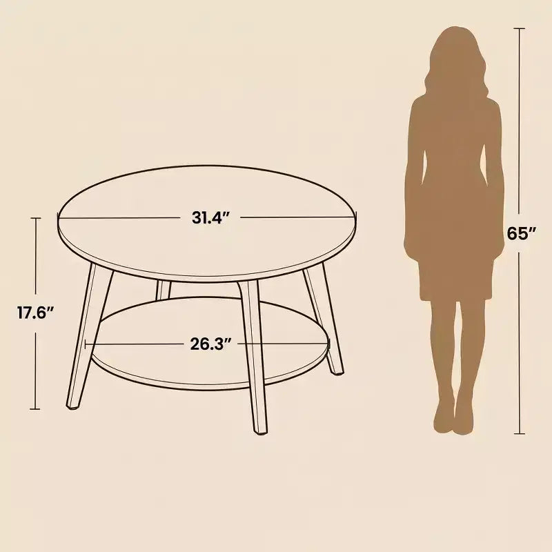 Honigbrauner runder Couchtisch mit 2 Ablageflächen, Maße 80 x 45 cm, ideal für das Wohnzimmer