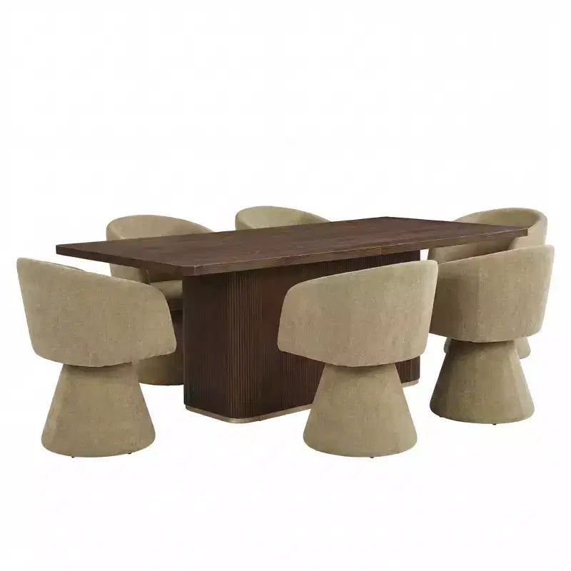 Christopher Knight Home Yodsak Modernes 7-teiliges Esszimmer-Set aus Holz und Metall mit 180°-Drehstühlen