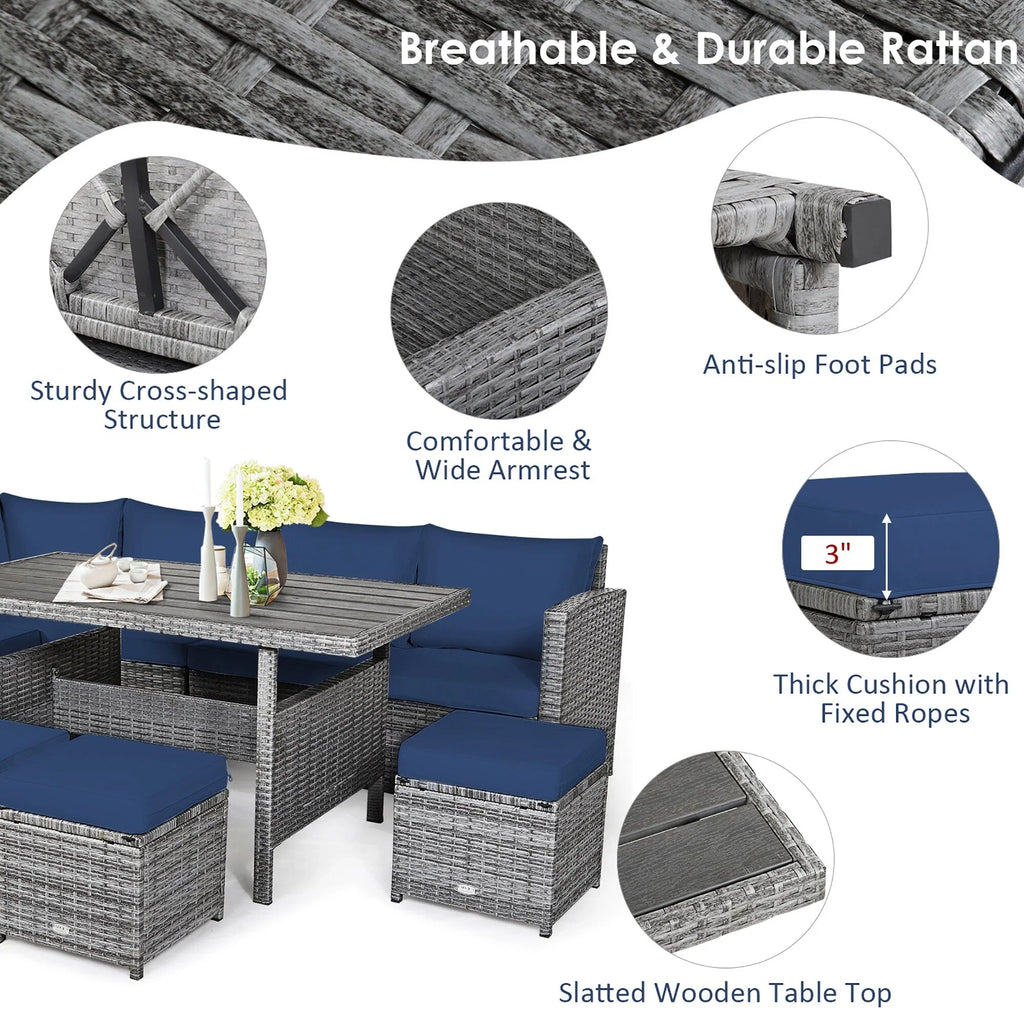 Costway 7-teiliges Terrassen-Essgruppe Rattan-Sofa Couch Ottomane – Details ansehen